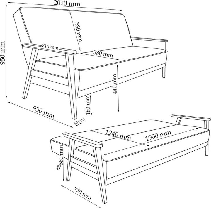 Actual product image VitaliSpa Sofa Dion, Grey, 202 cm with folding function