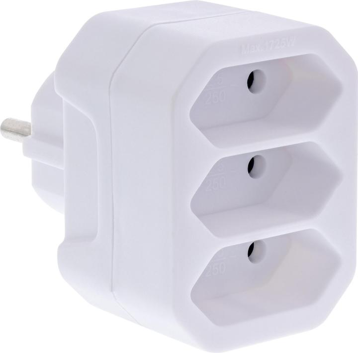 InLine Steckdosenadapter, CEE7/17 an 3x Eurobuchse, mit erhöhtem Berührungsschutz, weiss (3 x)