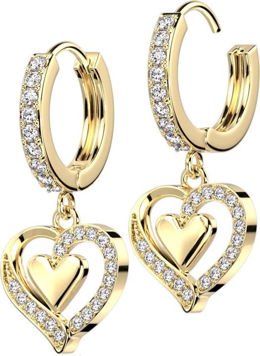Produktbild Star Piercing Ohrring zum Klappen vergoldet Kristalle silber Anhänger Herz (Chirurgenstahl 316L, Messing)