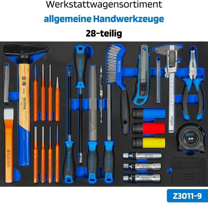 Actual product image SW-Stahl Z3111 Professional workshop trolley TT801 black I 8 drawers I 5 drawers filled I 341 parts (341 x)