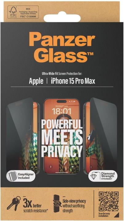 Actual product image PanzerGlass Privacy Screen Protector Ultra-Wide Fit (1 Piece, Apple iPhone 15 Pro Max)