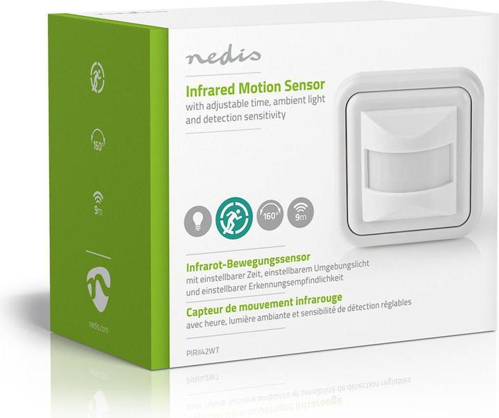 Actual product image Nedis Motion detector indoor 2-Wire / 3-Wire 160 ° 5-200 W 200 W 500 W 3-2000 Lux Sensor technology: PIR (9 m)