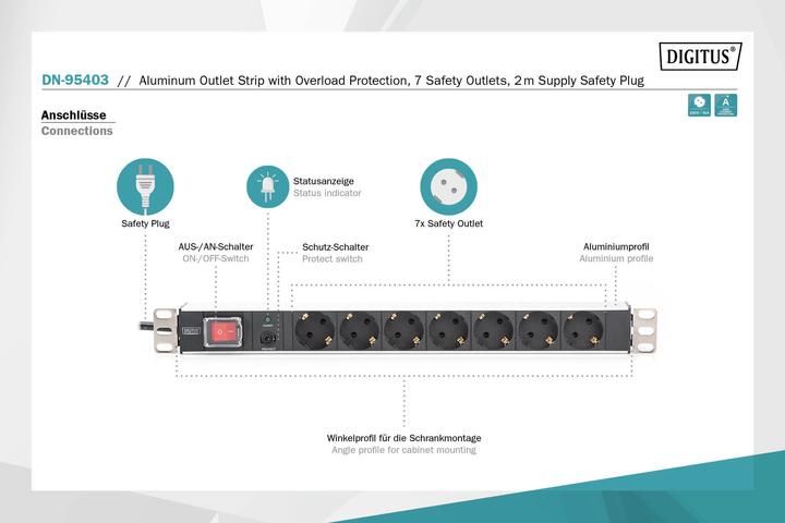 Produktbild Digitus Steckdosenleiste (7 x, CEE 7/3, 2 m)
