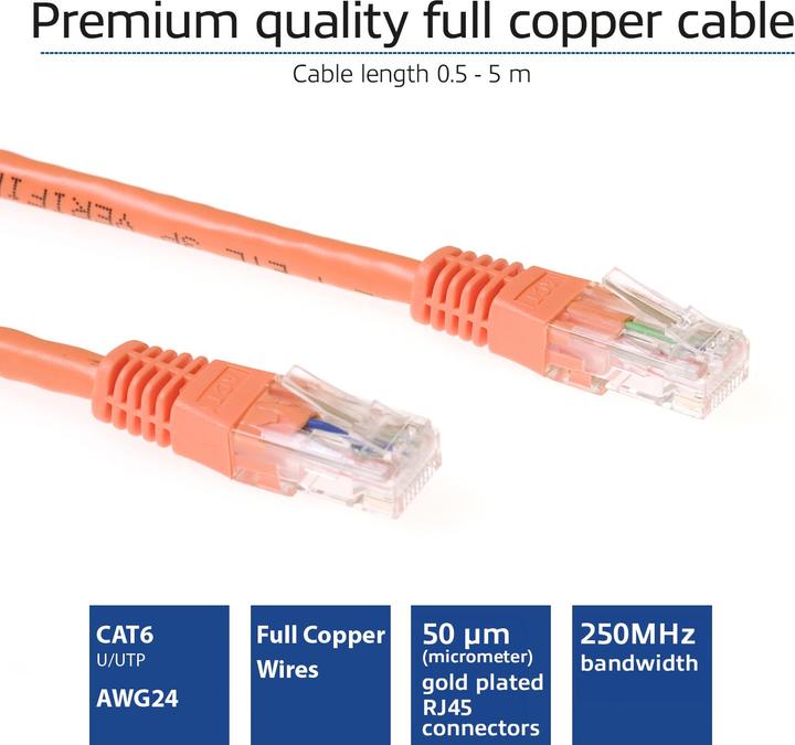 Produktbild Orange 0.5 meter U/UTP CAT6 patch cable with RJ45 connectors CAT6 U/UTP ORANGE 0.50M (U/UTP, CAT6, 0.50 m)