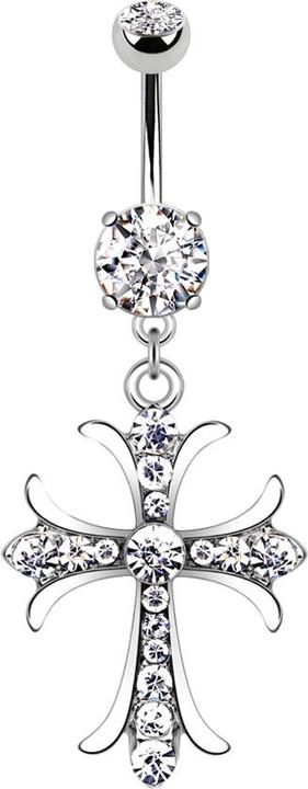 Produktbild Star Piercing Banane silber mit zwei Kugeln Kristall silber Anhänger Keltisches Kreuz (Chirurgenstahl 316L, Messing)