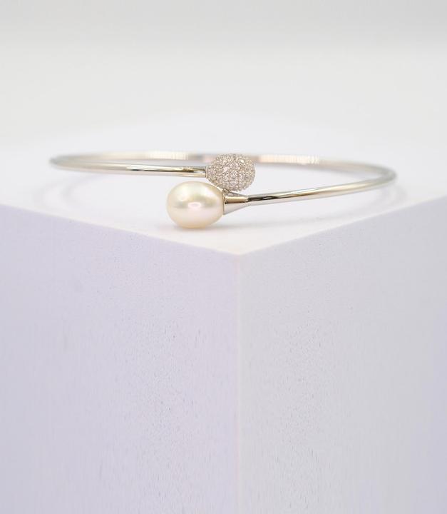 Immagine prodotto Muau Bangle argento 925 perla d'acqua dolce 8-8.5mm zircone (Argento 925)
