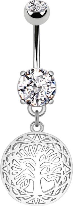 Produktbild Star Piercing Banane silber mit zwei Kugeln Kristall silber Anhänger rund Lebensbaum (Chirurgenstahl 316L, Messing)