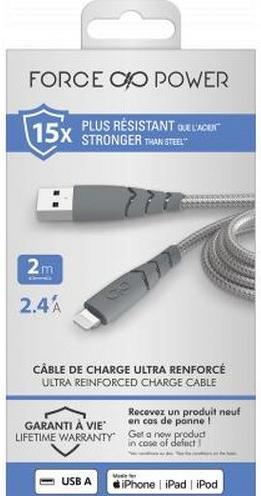 Produktbild Force Power Ultra-verstärktes USB A/Lightning-Kabel 2.4A Beständig gegen 50.000 Biegungen bei 180° 2m (2 m)