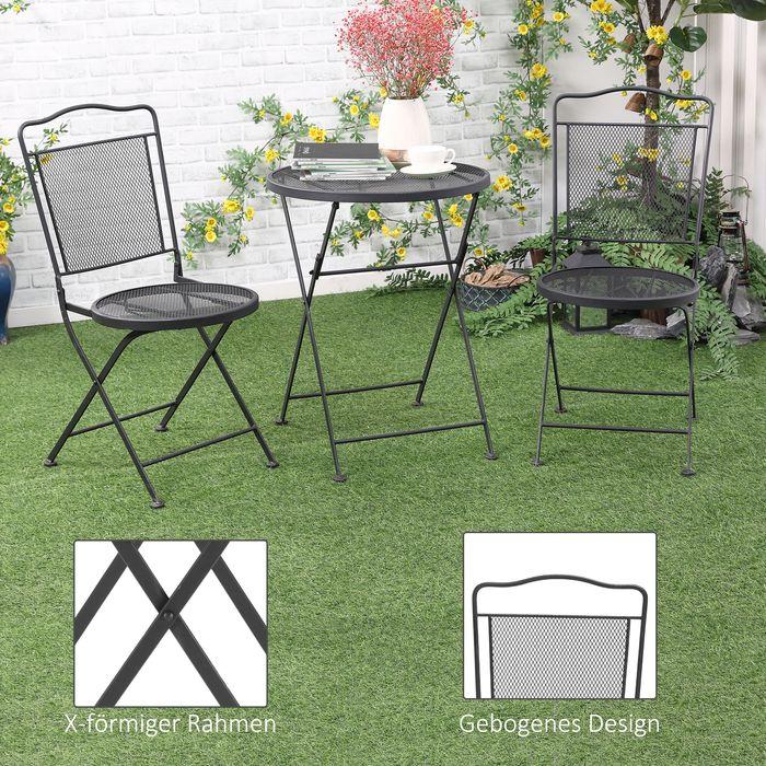Produktbild Swisshandel24 Gartenmöbel-Set Gartenlounge Balkonmöbel Set für 2 Personen Essgruppe 1 Tisch+2 Stühle Metall Schwar (55.50 cm)