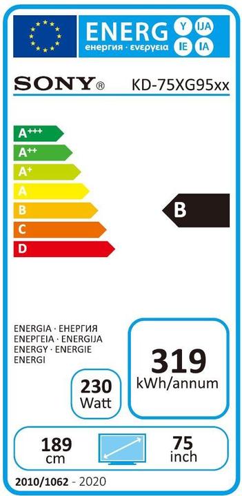 Label énergétique Sony KD75XG9505 (75", LCD, 4K, 2019)