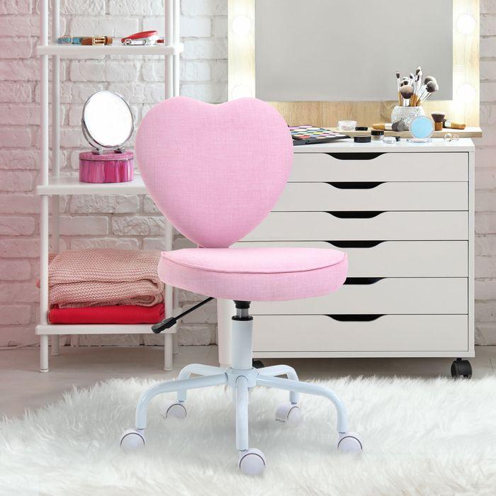 Image du produit Swisshandel24 Fauteuil de direction Chaise d'ordinateur en forme de coeur Rose Tissu en lin