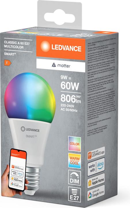Produktbild Ledvance SMART+ MATTER CLASSIC A MULTICOLOR 9W 827...865 Multicolor E27 (E27, 9 W, 806 lm, 1 x, E)