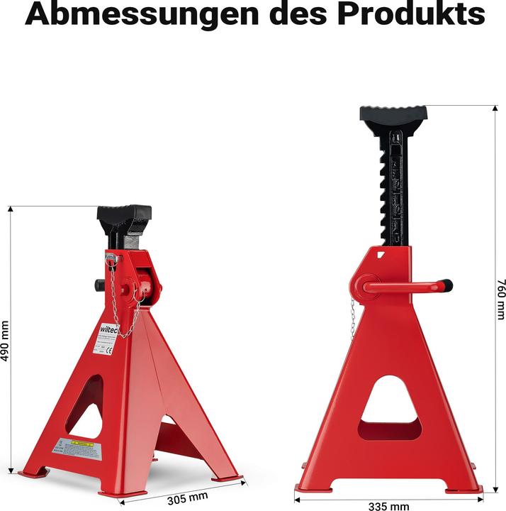 Actual product image Wiltec Support trestle set of 2 up to 12 tonnes Height-adjustable car trestle