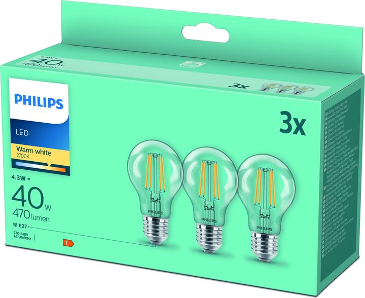 Actual product image Philips Lamp (E27, 4.30 W, 470 lm, 3 x, F)