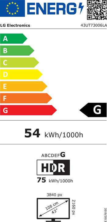 Energie-Label LG 43UT73006LA.APIQ Smart TV mit 43-Zoll-Display (43", LED, 4K)