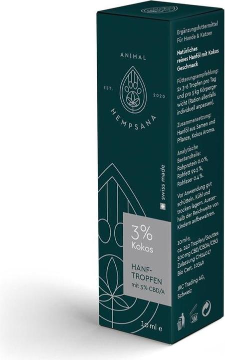 Produktbild Natura Punto Tier-CBD-Öl 3%, Schweizer Anbau, laborgeprüft und zertifiziert, Kokos (Junior, Senior, Adult, 10 Stk., 47 g)