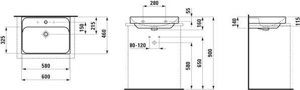 Actual product image Laufen Meda countertop washbasin, polished, 600x460mm, without tap hole, without overflow (460 mm, 600 mm)