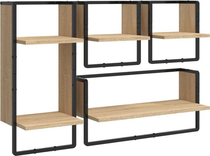 Actual product image VidaXL 4-piece wall shelf set with rods Sonoma oak (65 x 25 x 30 cm)