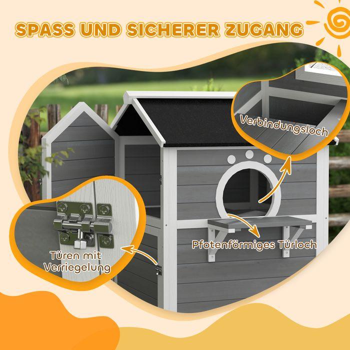 Actual product image Swisshandel24 Katzenhaus aus Holz Katzenhöhle mit Fenster, Balkon für Indoor, Outdoor Grau (Cat)