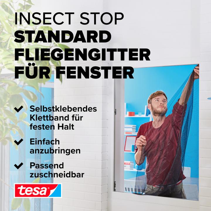 Produktbild tesa Insektenschutz STANDARD für Fenster, mit Klettband, ohne Bohren (130 x 150 cm)