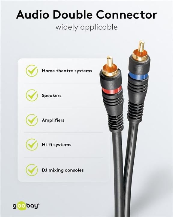 Actual product image Goobay Stereo connection cable 2x Cinch, double shielded (0.20 m)