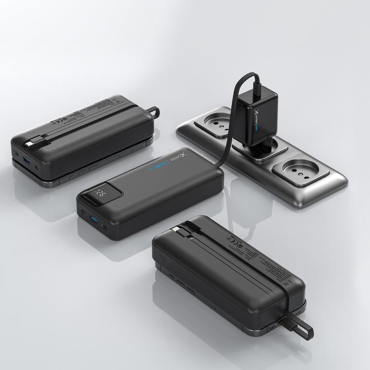 Image du produit Xlayer Powerbank 20 000 mAh avec deux câbles intégrés PD 20W Black (20000 mAh, 20 W, 74 Wh)