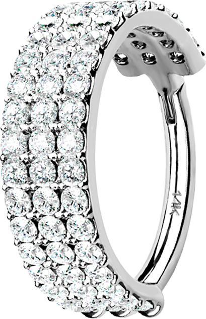 Produktbild Star Piercing Micro Segmentring klappbar 14k weissgold drei linien mit Kristallen (ohne Messing, 14k Gold)