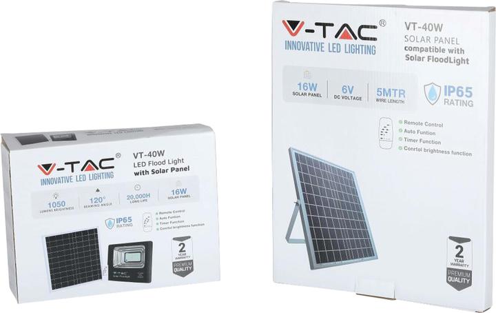 Image du produit V-TAC VT-94008 - Projecteur à LED avec panneau solaire 16 W 6000 K (16 W, 2.80 kg)