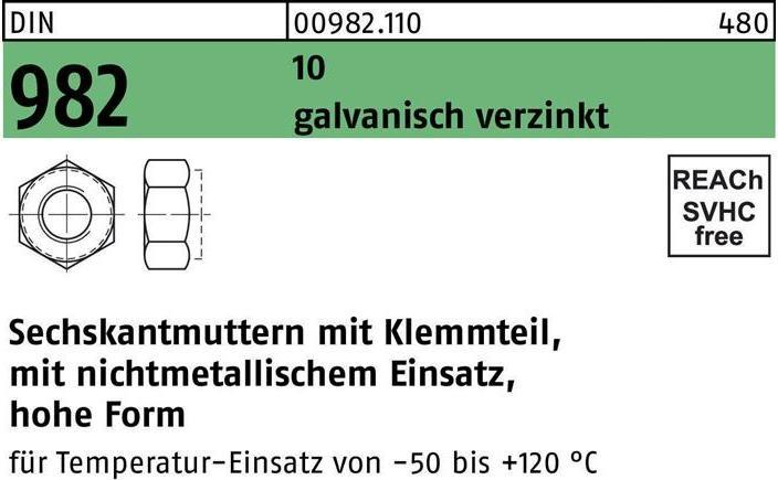 Actual product image Hexagon nut DIN 982 with clamping part M 20 10 electrogalvanised (M20)