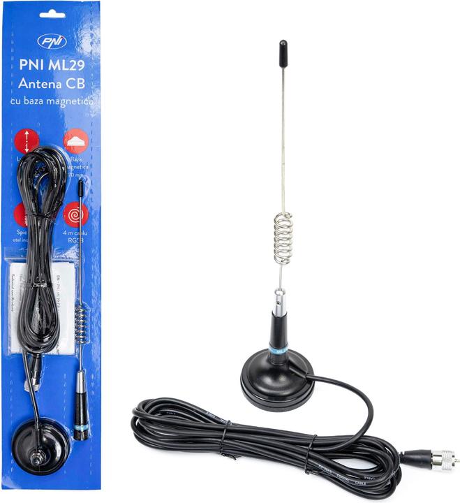 Produktbild PNI CB-Antenne ML29, Länge 34 cm, mit mitgeliefertem Magnetdurchmesser 70 mm und RG58-Kabel