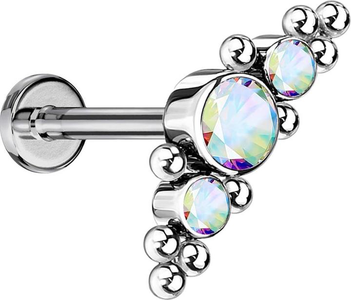 Produktbild Star Piercing Ohrstecker vergoldet mit Tropfen Kristall silber (ohne MessingTitan G23, Chirurgenstahl 316Lohne Messing)