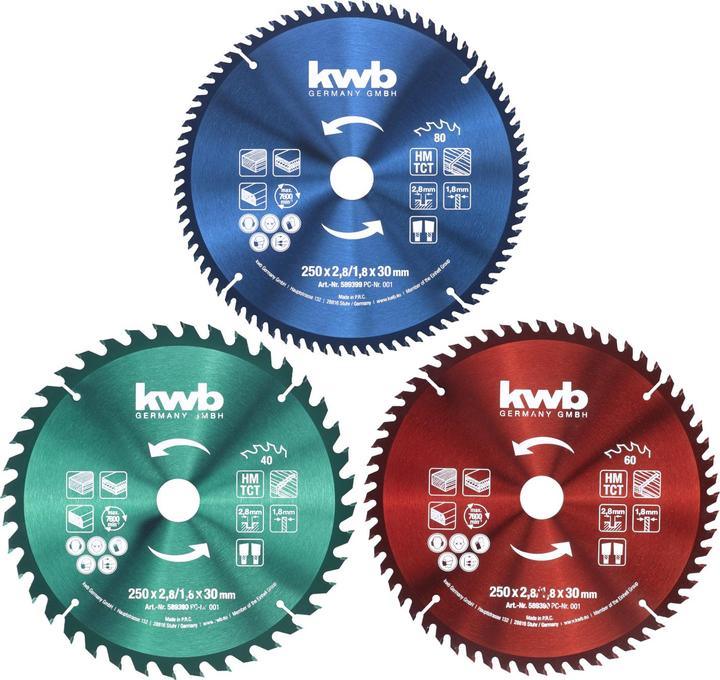 Image du produit kwb Jeu de lames de scie circulaire 3t 250x30mm
