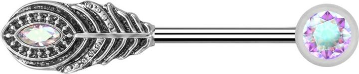 Produktbild Star Piercing Barbell silber mit Kugeln front Kristall multicolor und Feder (Messing, Chirurgenstahl 316L)