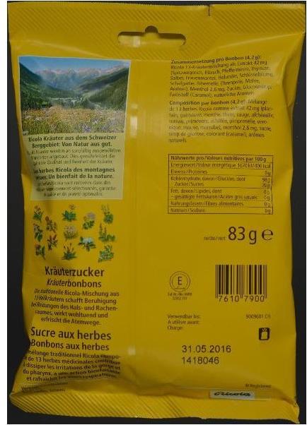 Valeurs nutritives et ingrédients Ricola L'original