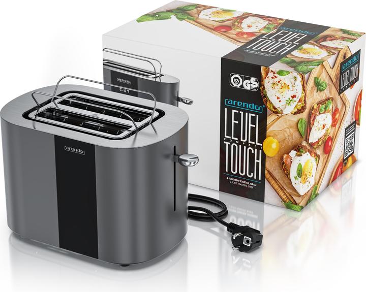 Produktbild Arendo Toaster Edelstahl 2 Scheiben Kurzschlitz, Restzeit & Bräunungsgradanzeige, Touch Display, 800 W (EU-Stecker)
