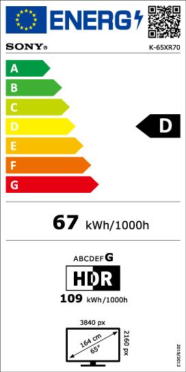 Etichetta energetica Sony K-65XR70AEP (65", Bravia 7, Mini-LED, 4K, 2024)