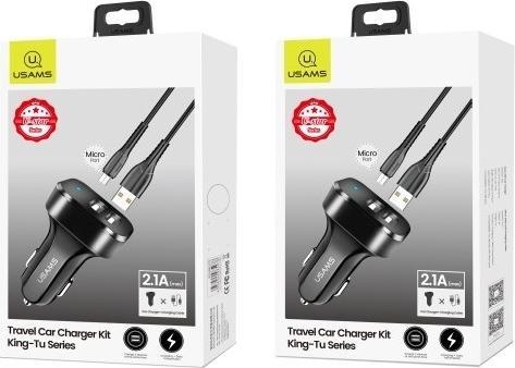Produktbild Usams Ładowarka samochodowa 2xUSB C13 2.1A microUSB czarny NTU35MC13TZ