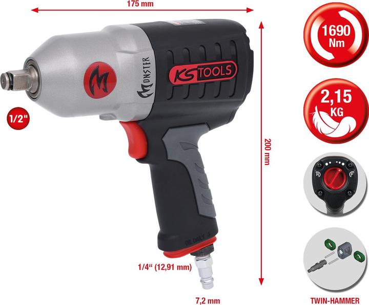 Actual product image KS Tools Monster pneumatic impact wrench 1/2" (Electrical connection)