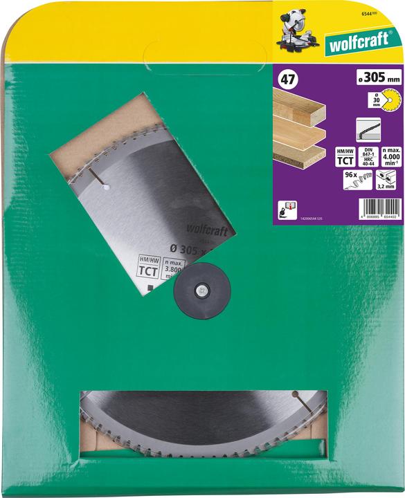 Productafbeelding wolfcraft wolfcraft 1 Kapp/Gehr.sägeblatt HM 96 Zähne ø305mm