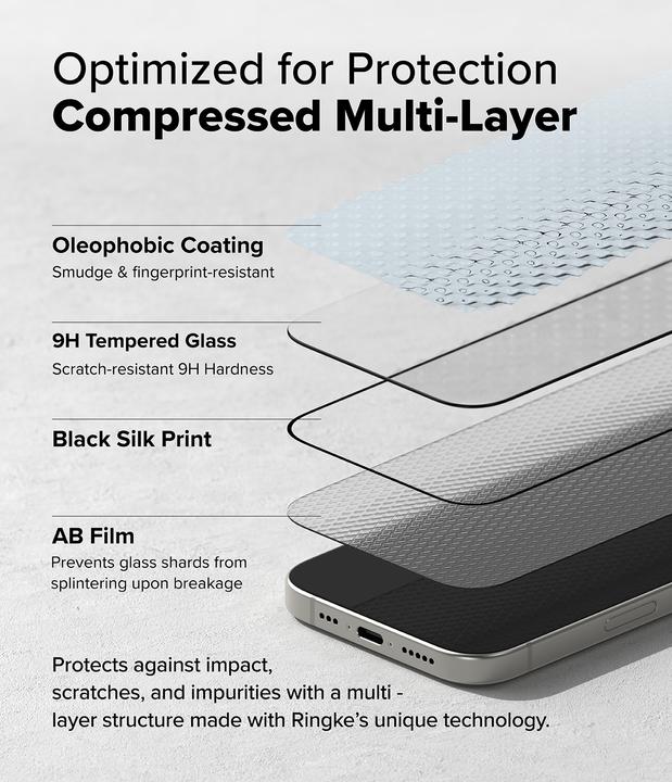 Immagine prodotto Ringke Pellicola protettiva per iPhone 16 Pro EASY SLIDE TEMPERED GLASS Confezione da 2 pezzi, con dima di (2 Pezzo/i, Apple iPhone 16 Pro)