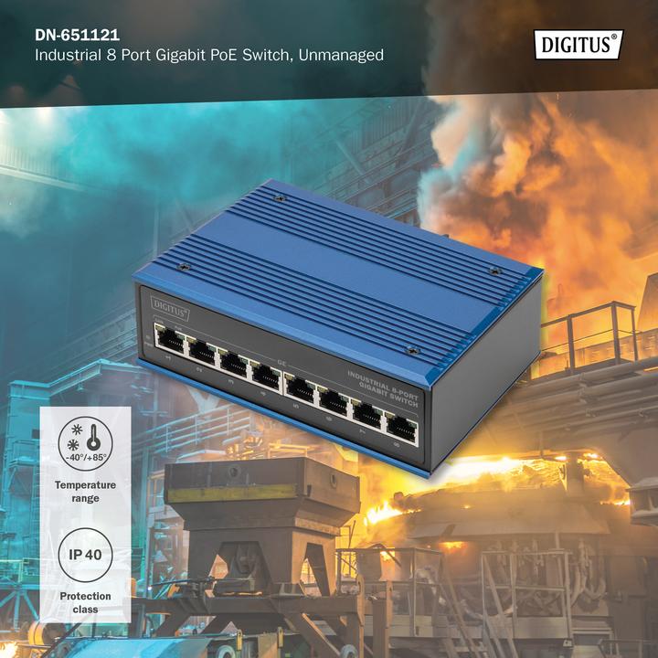 Produktbild Digitus Industrieller 8-Port Gigabit PoE Switch (8 Ports)