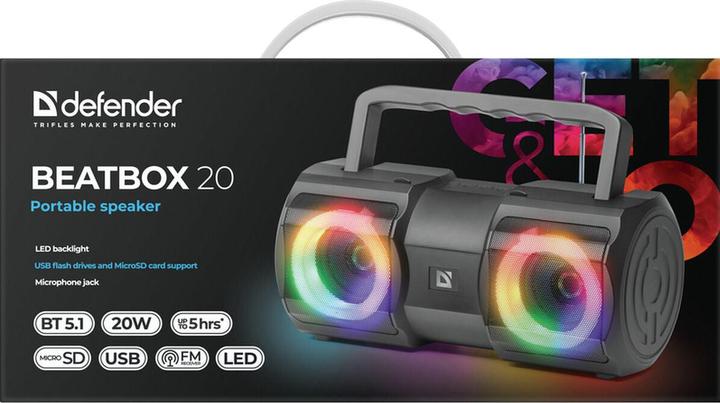 Immagine prodotto Defender Altoparlante Beatbox 20 Bluetooth 20w Luce/Bt/Mic/Fm/Usb/Tf (5 h, Batteria)