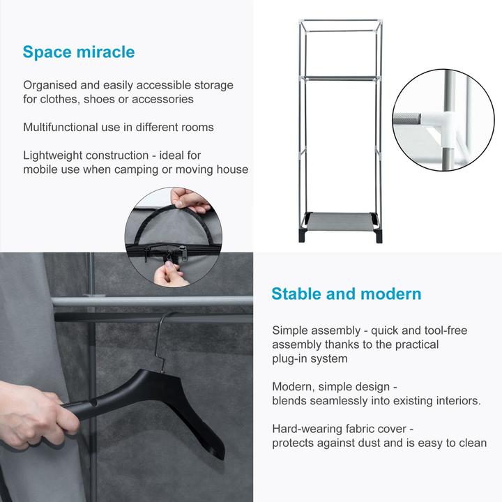 Immagine prodotto Intirilife Armadio pieghevole con cerniera e appendiabiti (68 x 45 x 175 cm)
