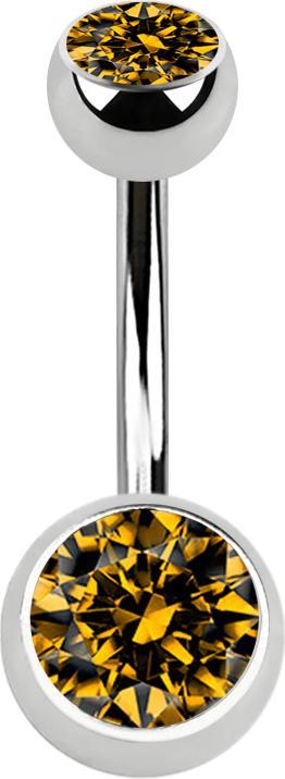 Image du produit Star Piercing Banane argentée avec deux boules de cristal topaze (sans laiton, Acier chirurgical 316L)