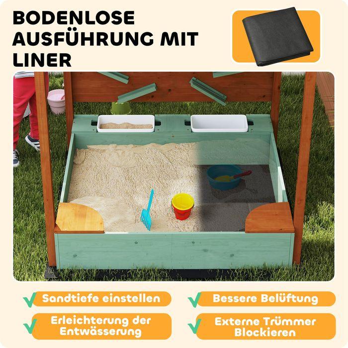Actual product image Swisshandel24 Sandkasten mit Dach, 116 x 112,5 cm Sandkiste aus Holz für 3-6 Jahre Kinder Grün