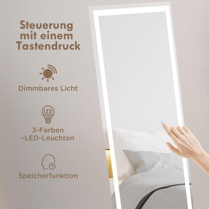 Image du produit Swisshandel24 Miroir intégral, 40 x 150 cm miroir sur pied, miroir mural avec éclairage LED, miroir éclairé avec (40 x 150 cm)