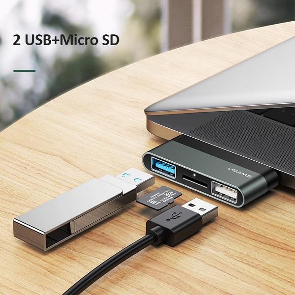 Productafbeelding Usams CONCENTRATORIAUS USB US-SJ463 1 x Micro SD + 2 x USB-A 3.0 (SJ463HUB01) (USB-C, 3 Havens)