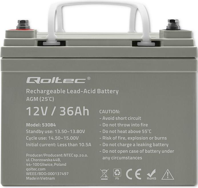 Actual product image Qoltec accumulator AGM | 12V | 36Ah | max.540A (12 V, 36 Ah)