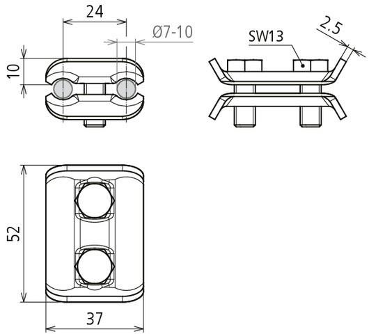 Actual product image Dehn + Söhne Parallel connector, DIN EN 62561-1, for same Ø, 7-10 mm