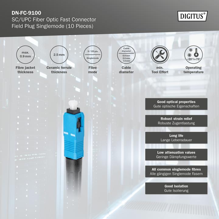 Image du produit Digitus Fiche de terrain fibre optique SC/UPC 10pcs Fast Connector (0.06 m)